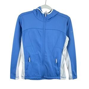 Columbia Titanium Blue White Full Zip Hooded Softshell Jacket Women's Size L